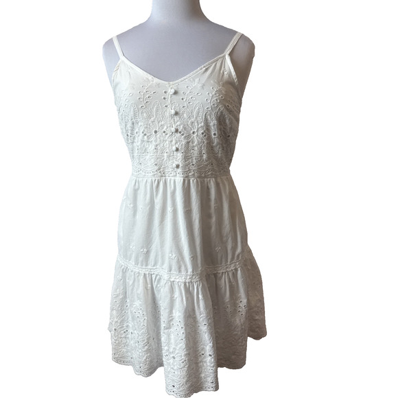 Maurices Womens S Cottagecore Eyelet Sundress Dress White Cotton Embroidery Boho - Picture 1 of 12
